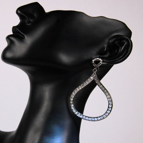 Gunmetal Tear Drop Earrings with Clear Rhinestones - Picture 3 of 7